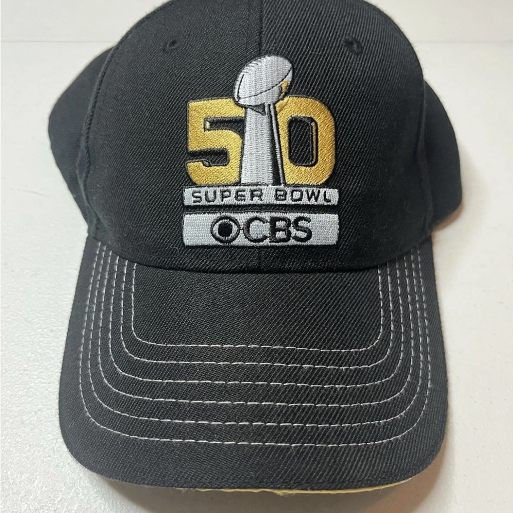 CBS Sports‎ Super Bowl 50 Embroidered Black Adjustable Hat NFL Media Crew Cap
